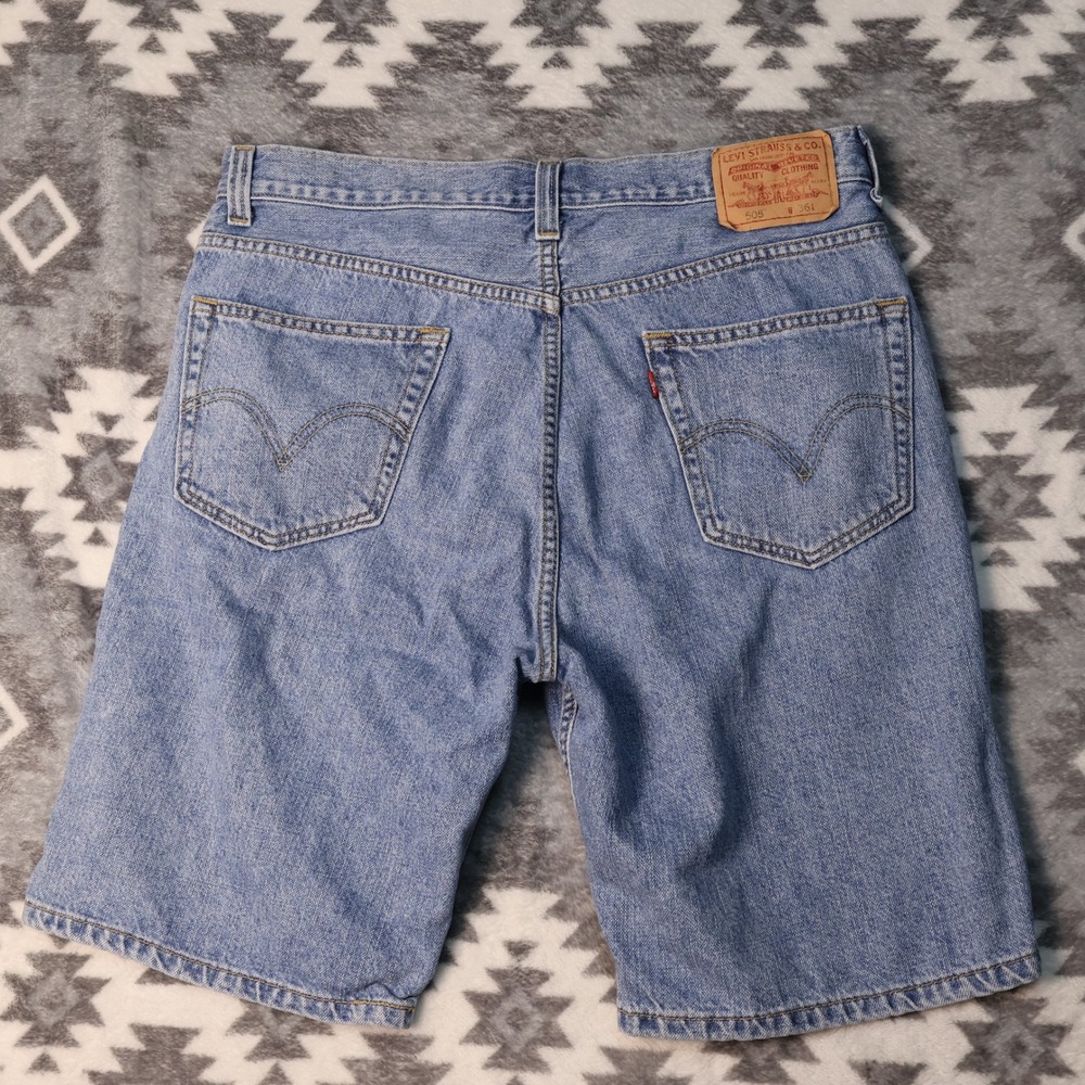 Levis 505 Straight Fit Denim Shorts Mens 36 Light Wash Blue Cotton 5-Pocket